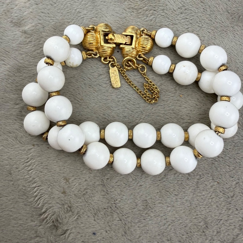 Vintage Monet Bracelet Double Strand Gold Tone 7"